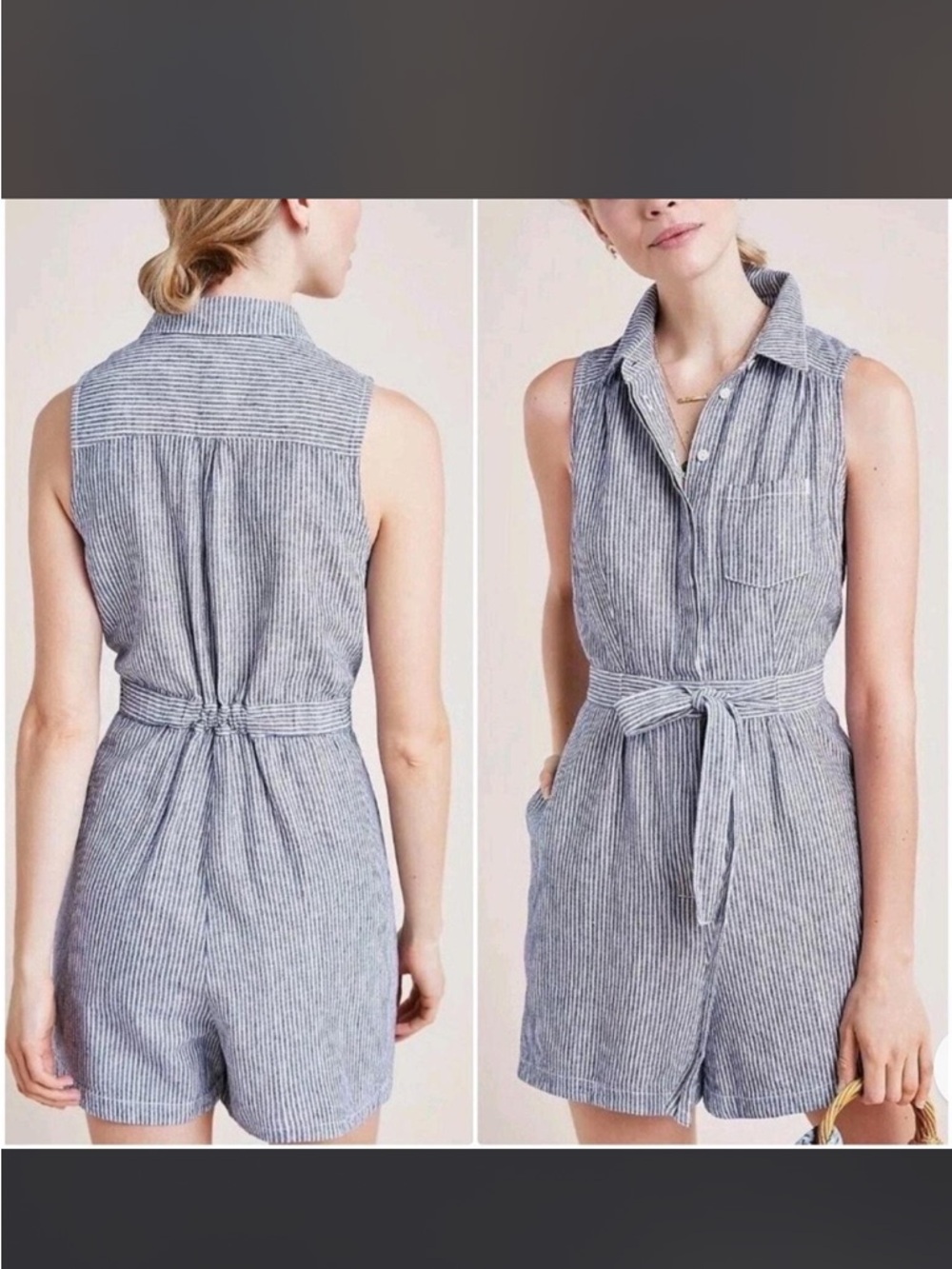 Anthropologie Stripe Linen Blend Romper Size 6